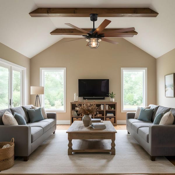 66 in. Indoor Downrod Black Ceiling Fan with Light Kit and Two Color Fan Blade