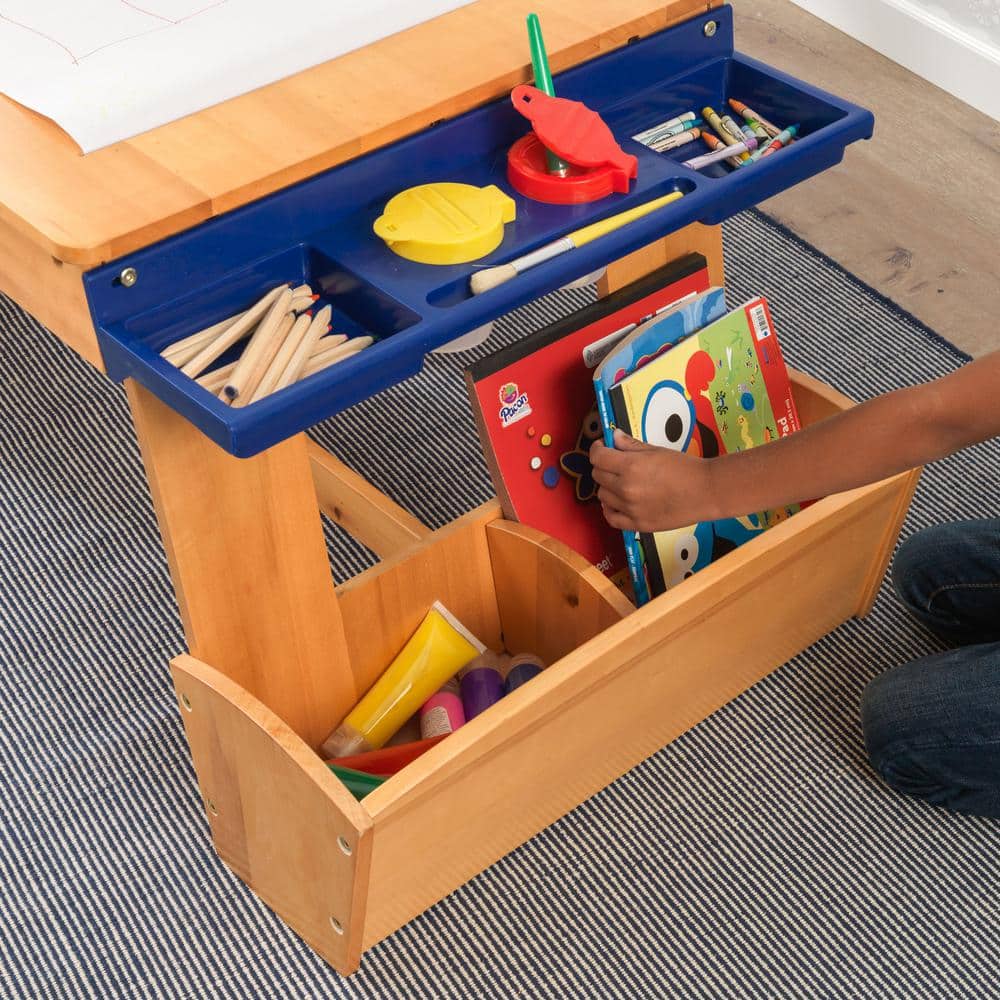 Natural Wooden Art Table with Drying Rack and Storage Bins