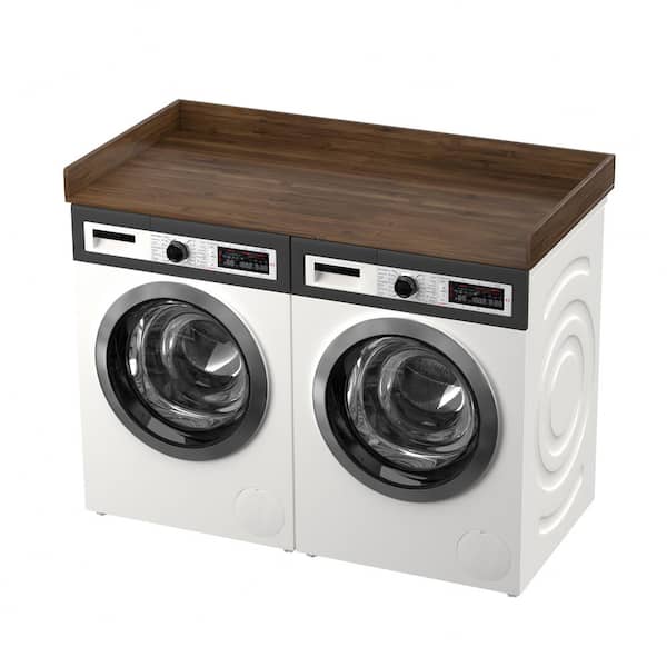 54 in. W Bamboo Modern Rectangle Washer and Dryer Countertop, Laundry Room Hamper with Edge Rails in Walnut Color
