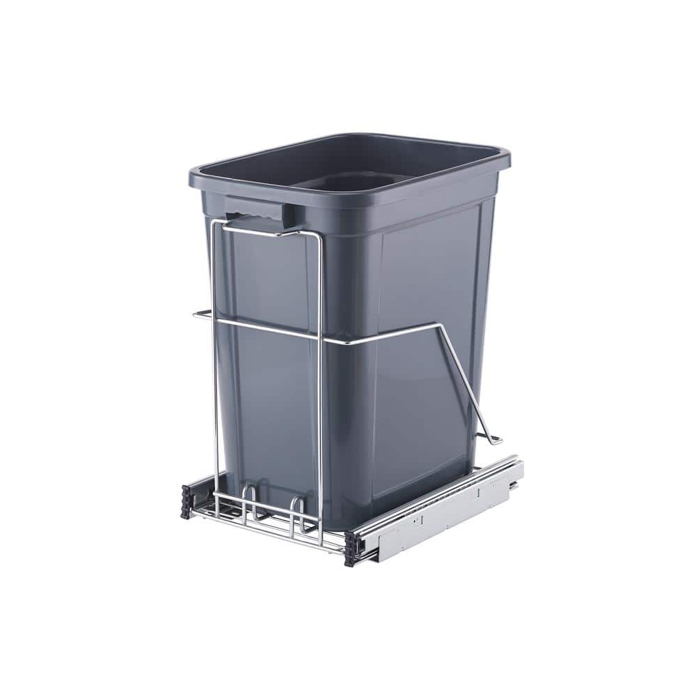 Black Plastic Pull-Out Trash Can with Metal Frame