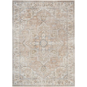 Astra Machine Washable Beige 7 ft. x 9 ft. Vintage Persian Traditional Area Rug
