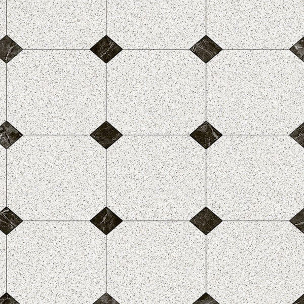 TrafficMaster Take Home Sample - Black and White Decorative Paver Vinyl Sheet - 6 in. x 9 in.