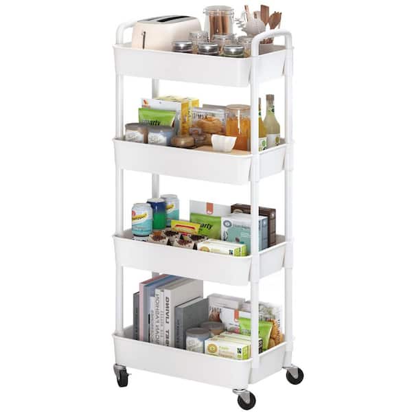 4-Tier Plastic -Wheeled Storage Utility Cart in White