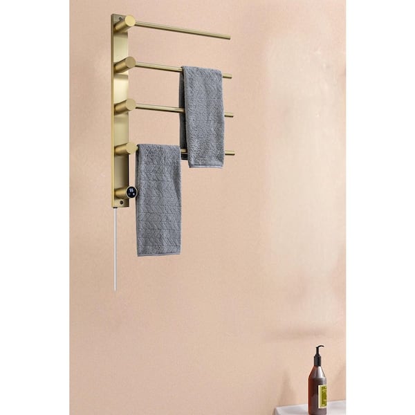 4 Screw-In Electric Hardwire Towel Warmer in Brushed Gold