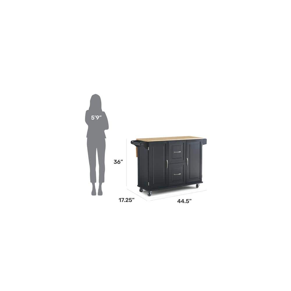 Black Wood Kitchen Cart with Drop Leaf and Storage