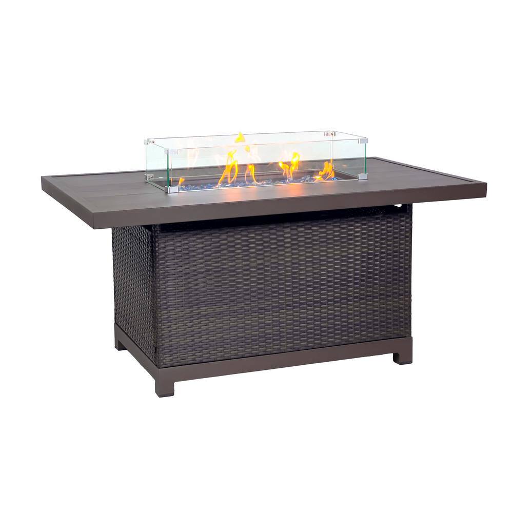 Kinger Home Novi 52 in. Rattan Wicker Propane Gas Outdoor Fire Pit Table in Brown with Aluminum