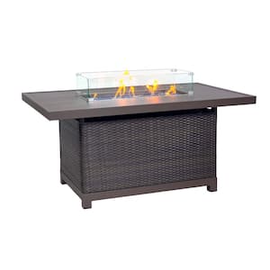 Novi 52 in. Rattan Wicker Propane Gas Outdoor Fire Pit Table in Brown with Aluminum Frame
