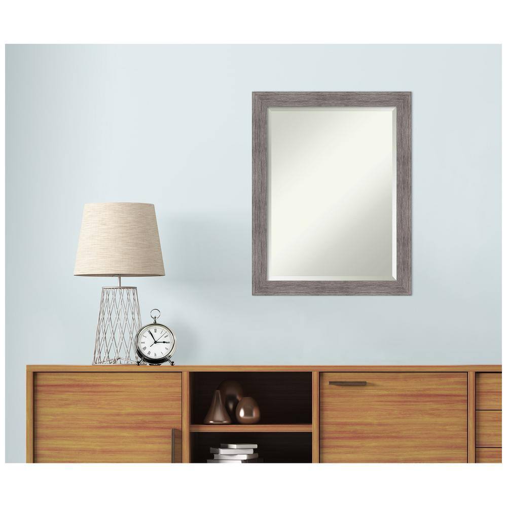 Plank Pinstripe Grey Narrow Framed Beveled Bathroom Mirror