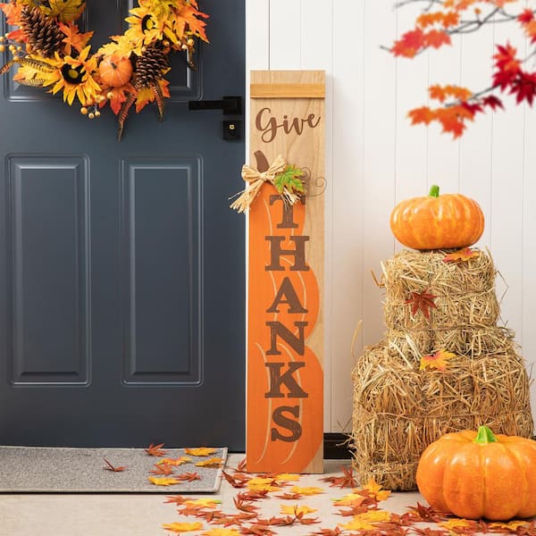 Glitzhome 42.00 in. H Thanksgiving Wooden Pumpkin Porch Sign