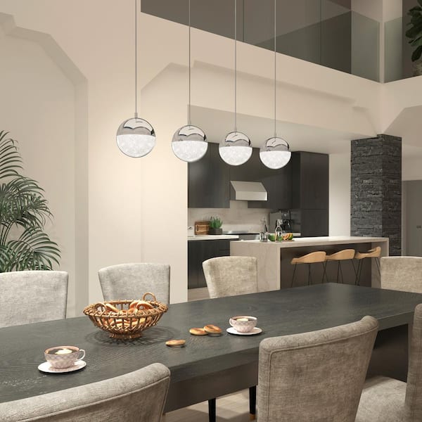 Artika Sparkle 21-Watt 4-Light Glam Chrome Plated Integrated LED Pendant Light - Contemporary Pendant Light Fixture