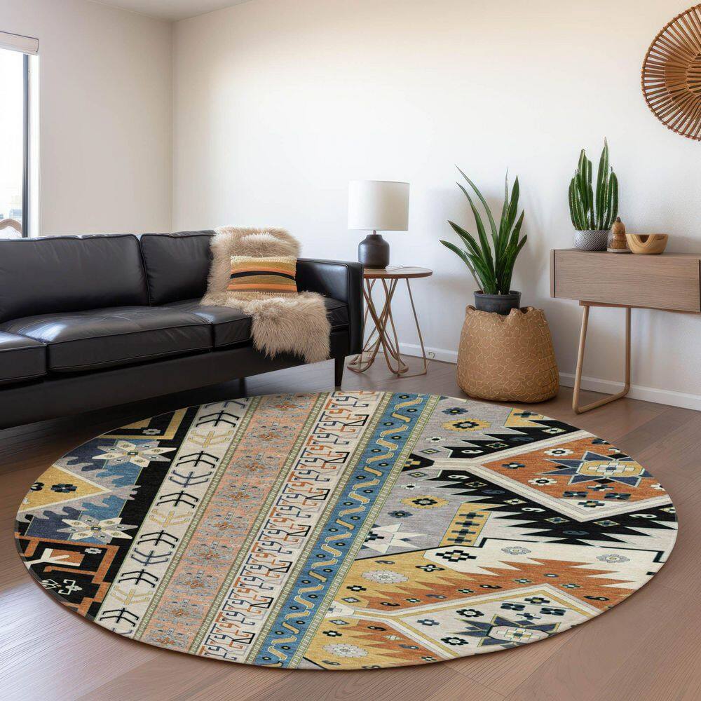 Mayfield Premium Machine Washable Abstract AMF1015 Black 8 ft. x 8 ft. Round Rug price history on PriceWatchPro