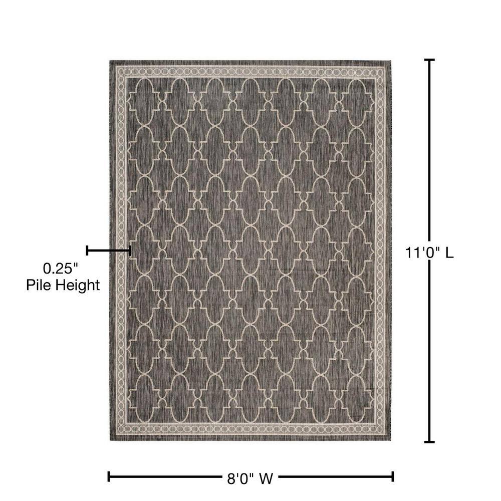 Black and Beige Geometric Indoor/Outdoor Area Rug, 8' x 11'