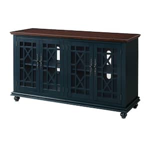 63 in. Brown and Blue Wood TV Stand Fits TVs up to 55 in. with Turned Leg