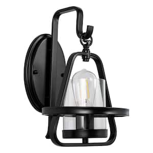 1-Light Black Farmhouse Wall Sconce with Clear Glass Shade, Metal Unique Industrial Light for Bathroom Bedroom Hallway