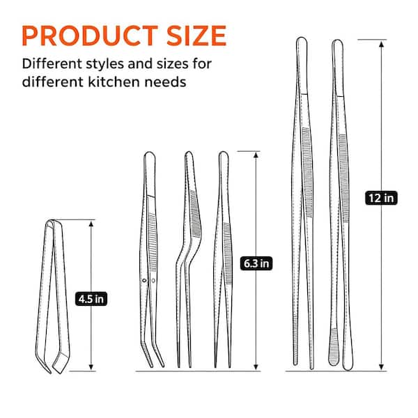Wudkey Stainless Steel Professional Kitchen Tweezer Set, Multi