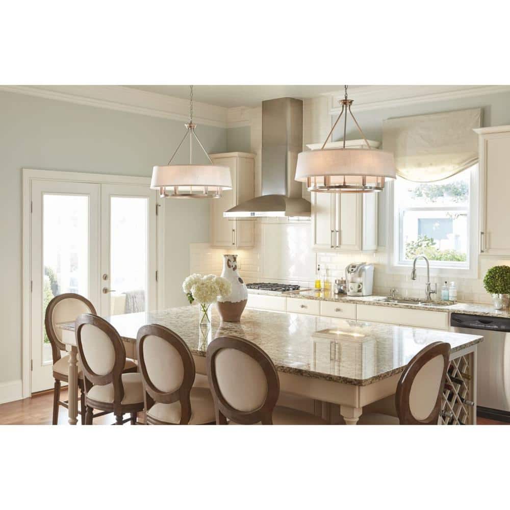 Cherish 6-Light Brushed Nickel Chandelier with White Linen Shade