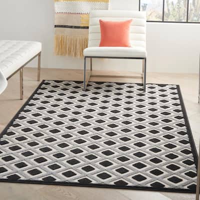 Aloha Black White 6 ft. x 9 ft. Geometric Contemporary Indoor/Outdoor Area Rug