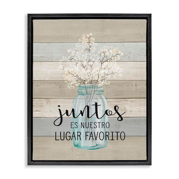 Stupell Industries Our Favorite Place Flowers by Lettered and Lined Black Floater Frame Typography Graphic Art Print 31 in. x 25 in.