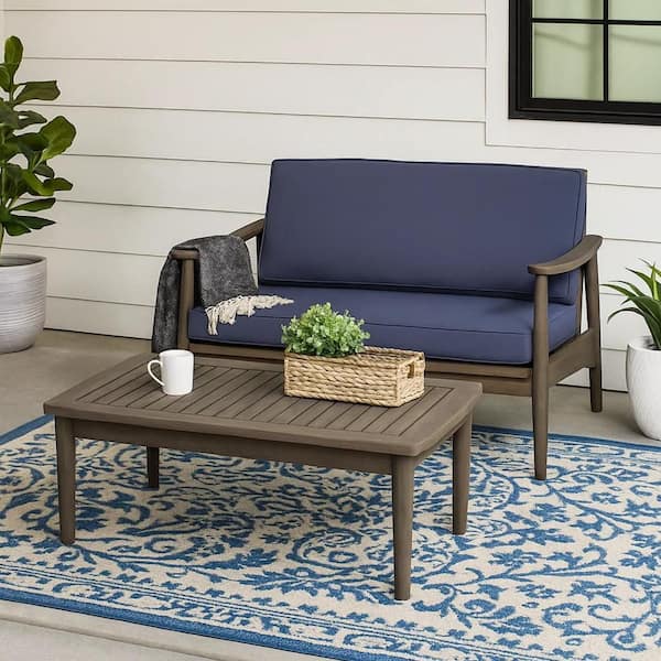 Roxy 2-Piece Gray Acacia Wood Outdoor Loveseat and Coffee Table Patio Conversation Set with Dark Gray Cushions