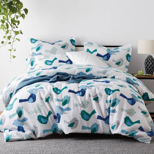 The Company Store Feathered Friends Multicolored Flannel Full Duvet Cover