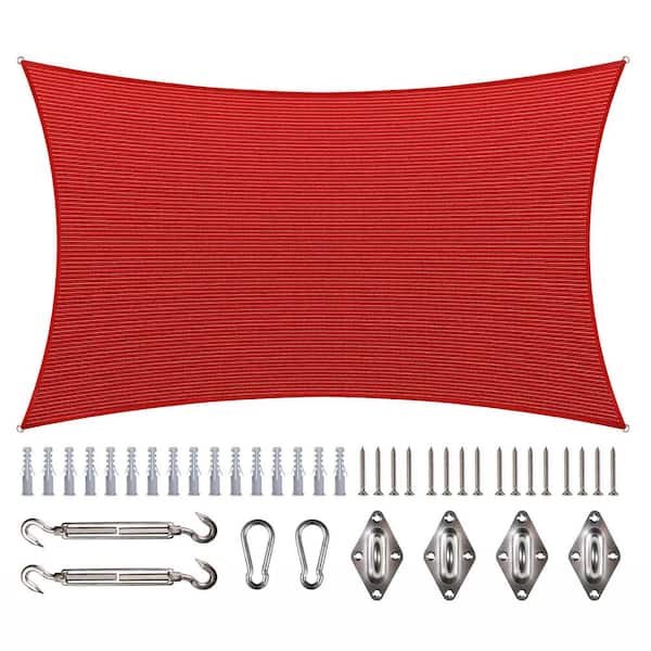 Unbranded 10 ft. x 16 ft. Red Rectangle Sun Shade Sail Canopy with Hardware Kit