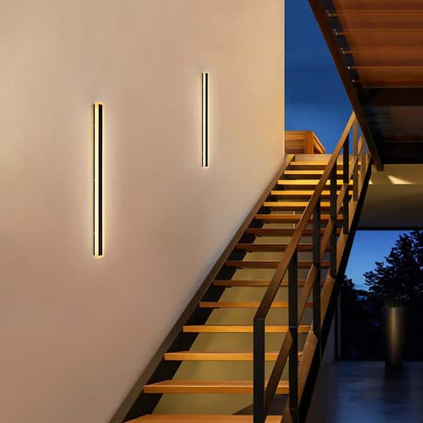 Ronan 23.6 in. Black Modern LED Integrated Linear Outdoor Cylinder Wall Sconce IP65 Waterproof Hardwired Bar Wall Light