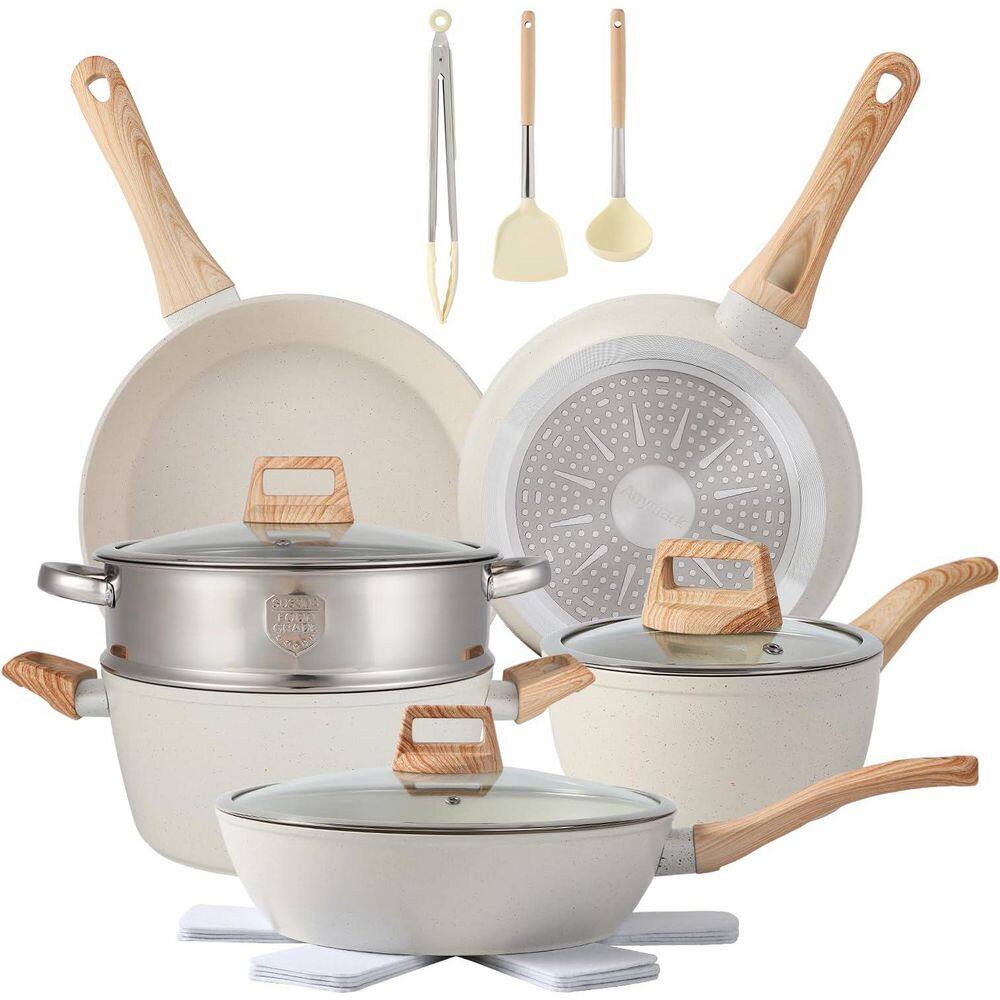 16-Piece Nonstick Gray Aluminum Cookware Set with Bakelite Handles Rapid Even Heating Easy Clean Kitchen Set