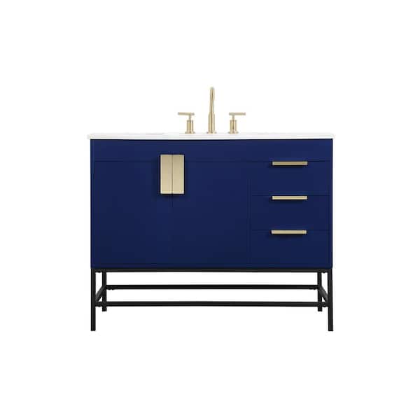 Unbranded Simply Living 42 in. W x 22 in. D x 33.5 in. H Bath Vanity in Blue with Ivory White Engineered Marble Top