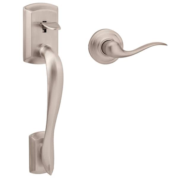 Kwikset Avalon Satin Nickel Handle Only without Deadbolt with Tustin Door Handle with Microban Antimicrobial Technology