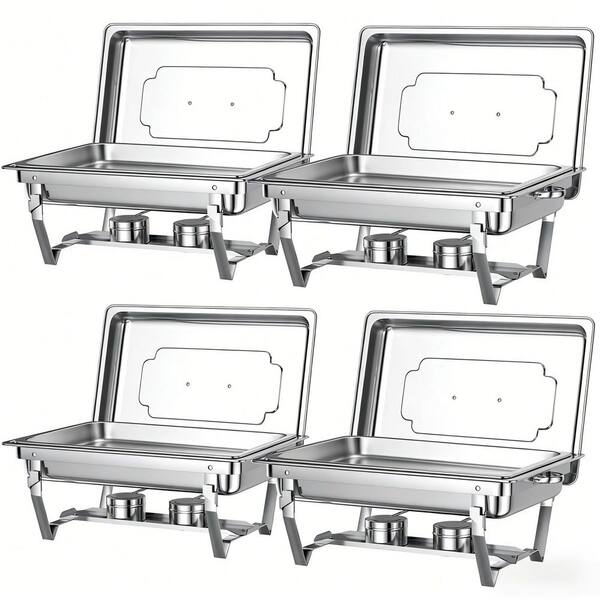 4 Pack 8 Qt. Stainless Steel Chafing Dish Set with Lids, Food Pans, Water Pans and Fuel Holders for Catering, Parties