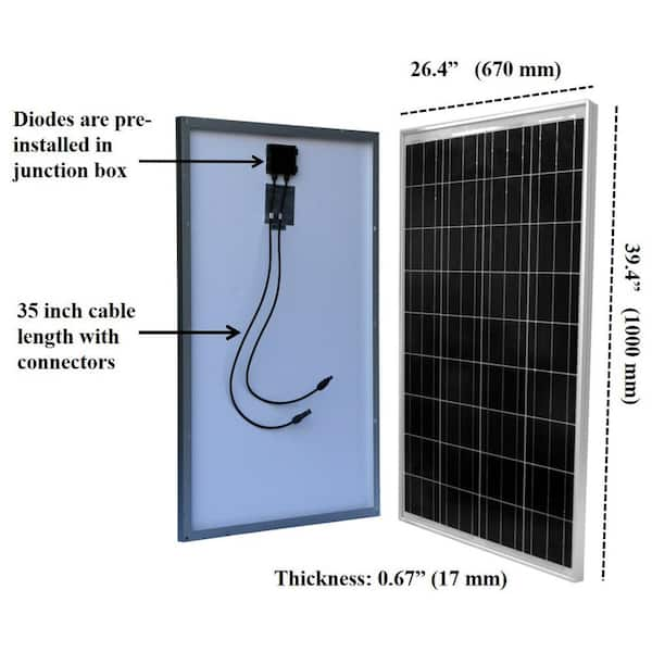 Windynation 100 Watt 12 Volt Slim Polycrystalline Solar Panel For Rv Boat Camping Off Grid Sol Hd 100lp 01 Hd The Home Depot