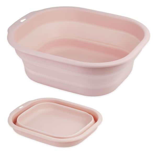 Collapsible Plastic Wash Basin Set of 2, Portable Pink Folding Basins for Laundry, Travel and Camping