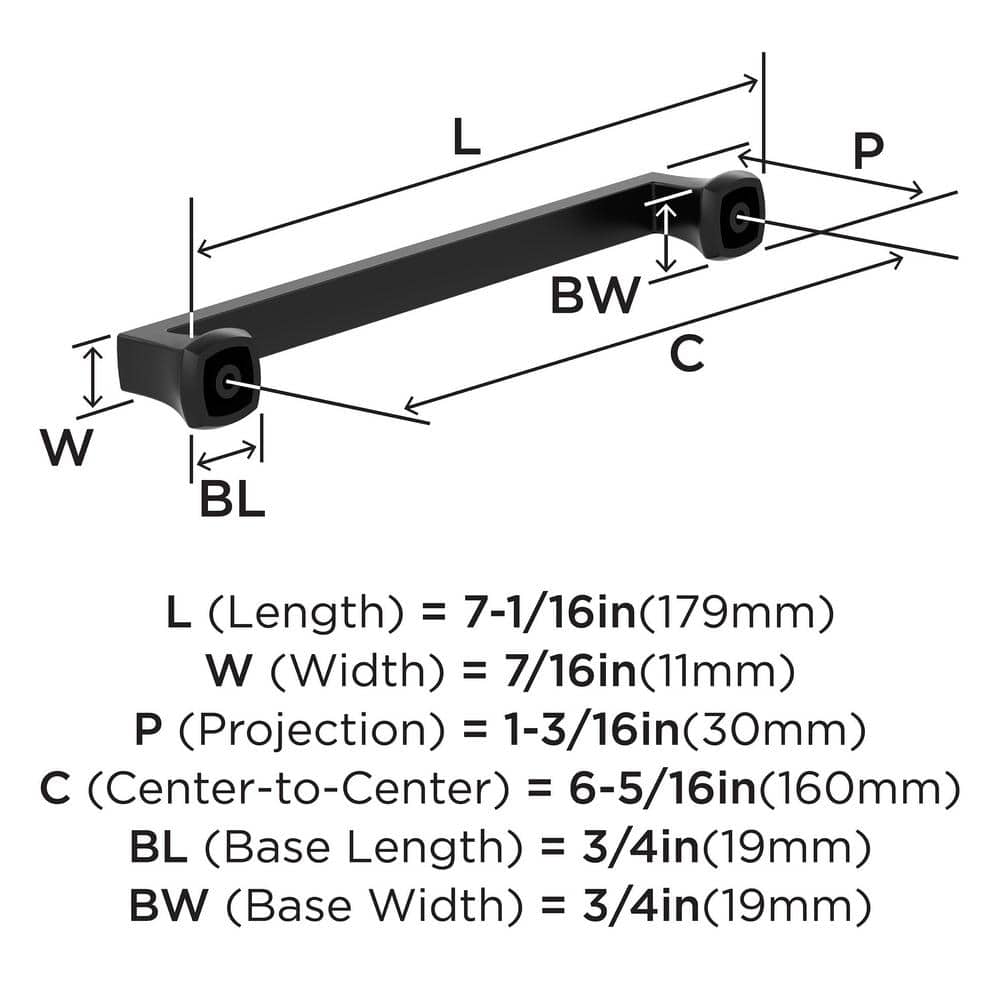 Matte Black Modern 6-5/16 inch Cabinet Pull Bar