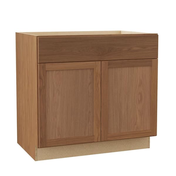 Hampton Bay Sinclair 36 in. W x 24 in. D x 34.5 in. H Assembled Sink Base Cabinet in Shaker Saddle Oak