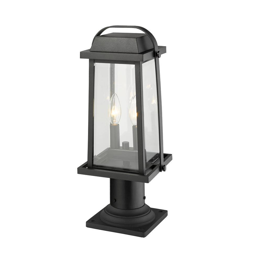 Millworks Black 19" Outdoor Pier Mount Lantern with Glass Panels