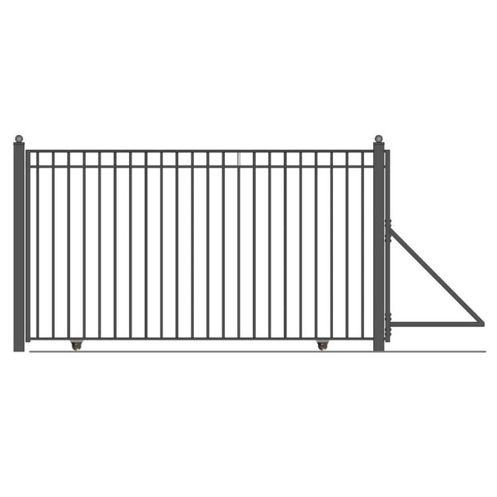Madrid Style 12 ft. x 6 ft. Black Steel Single Slide Driveway with Gate Ope