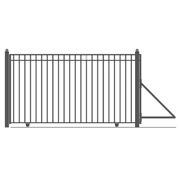 ALEKO Madrid Style 14 ft. x 6 ft. Black Steel Single Slide Driveway with Gate Opener Fence Gate