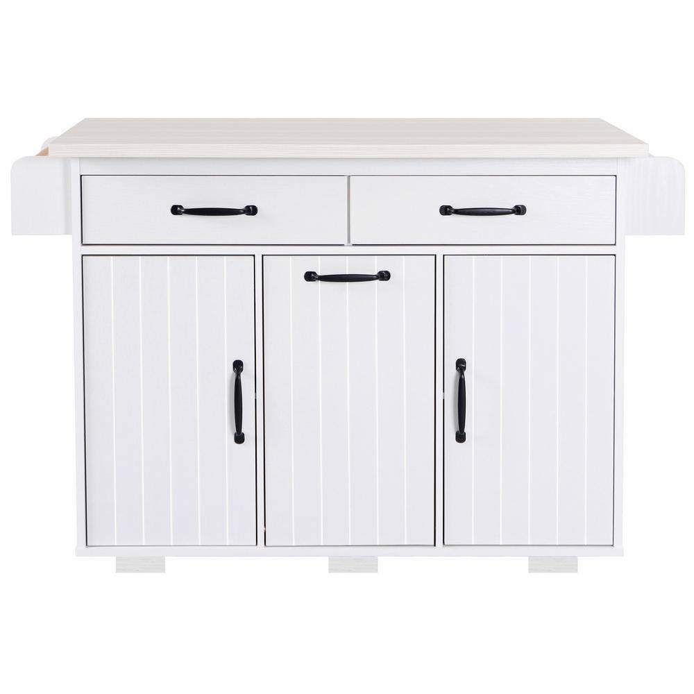 Reviews for Polibi White Wood 51.06 in. Kitchen Island with Trash Can