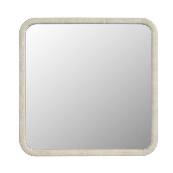 Unbranded Modern 23.62 in. W x 23.62 in. H Square White Faux Leather Covered MDF Framed Decorative Wall Hanging Mirror