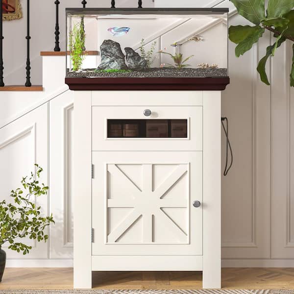 20.47 in. 15 gal. Wood Stand with Power Outlets,Fish Tank Stand with Storage Cabinet and Drawer,Beige Brown