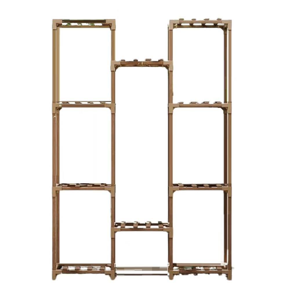 10-Shelf Wooden Plant Stand for Indoor and Outdoor Use with Hanging Functio