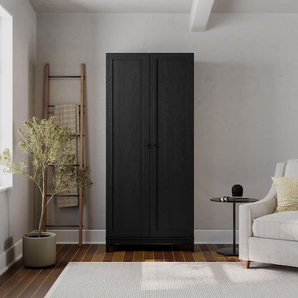 Yaletown Black Oak 72 in. Accent Cabinet Office Storage Cabinet with 5 Shelves and Solid Wood Legs