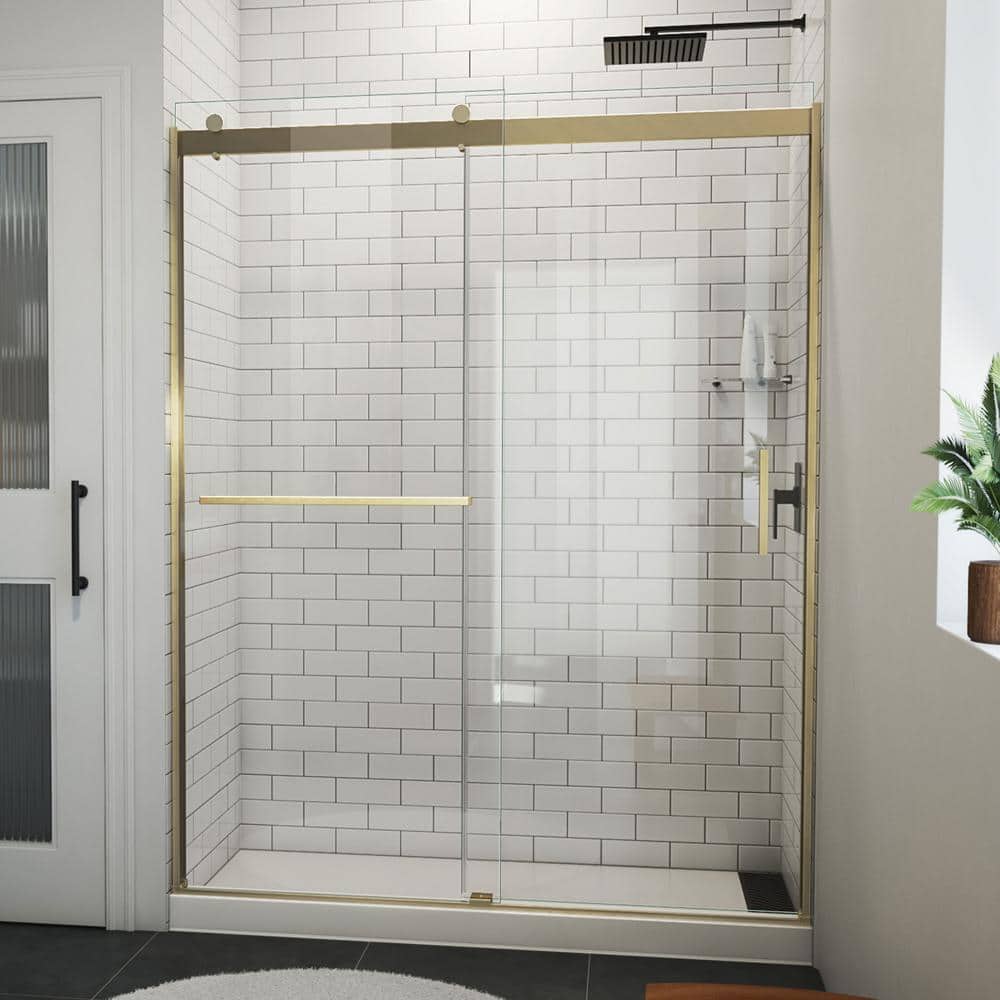 Sapphire-V 60" Gold and Clear Glass Frameless Shower Door
