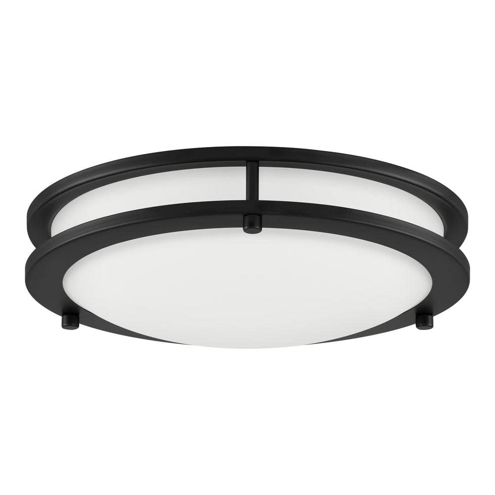 Hampton Bay Flaxmere 12 in. Modern Matte Black 3 CCT Integrated LED Flush Mount for Kitchens or Bedrooms HB1023C3CCT-43 - The Home Depot