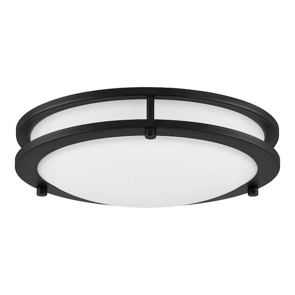 Flaxmere 12 in. Modern Matte Black 3 CCT Integrated LED Flush Mount for Kitchens or Bedrooms