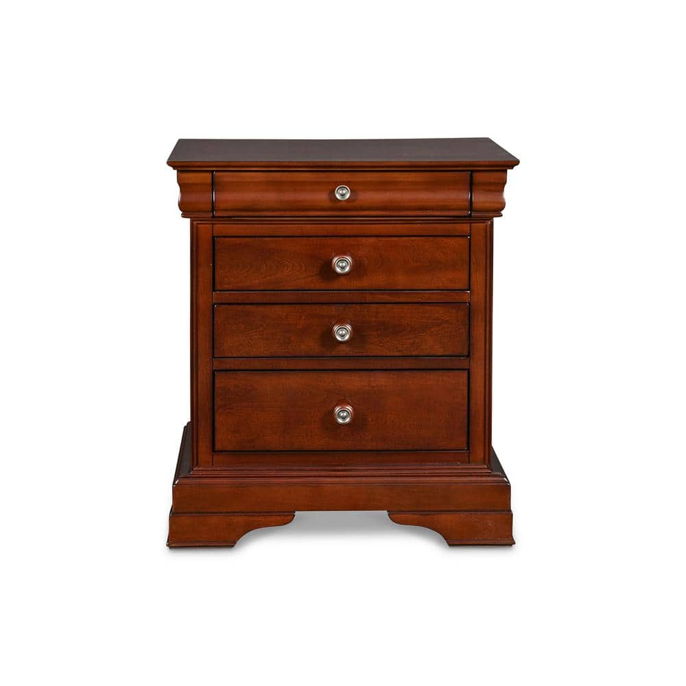 Versailles Transitional Brown Wood 4-Drawer Nightstand