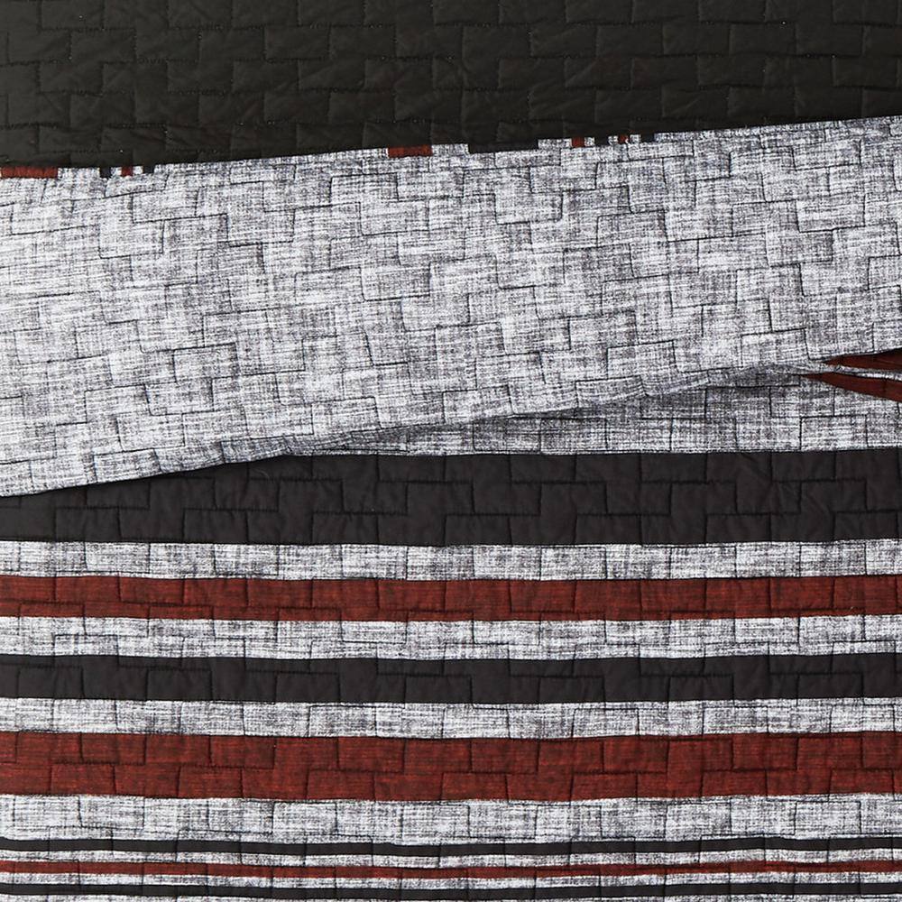 Black and Gray Reversible Microfiber Twin Quilt Set