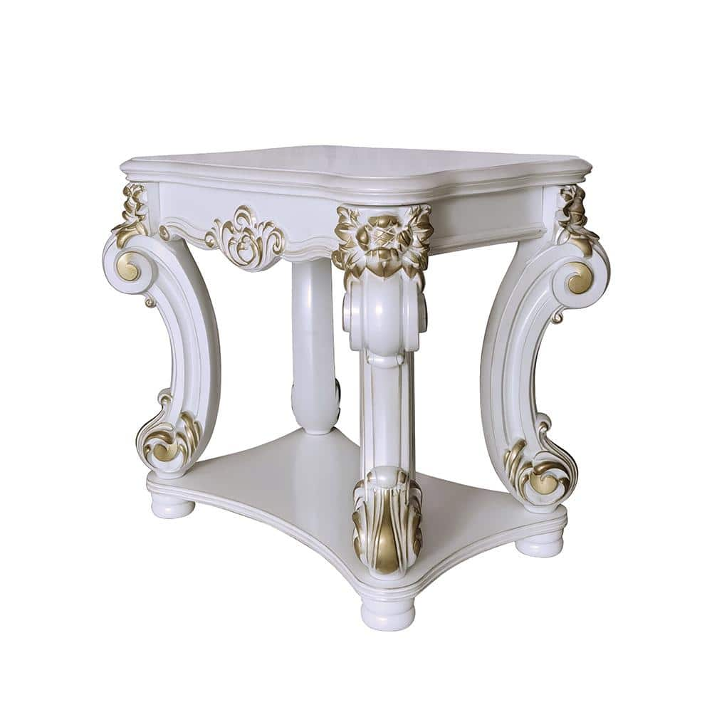 Acme Furniture Vendome 22 in. Antique Pearl Finish Rectangle Wood End Table with Shelves