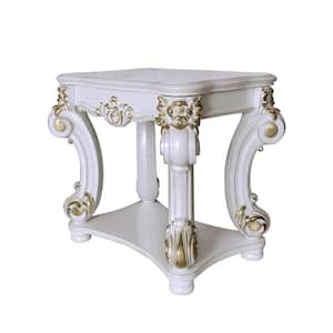 Vendome 22 in. Antique Pearl Finish Rectangle Wood End Table with Shelves