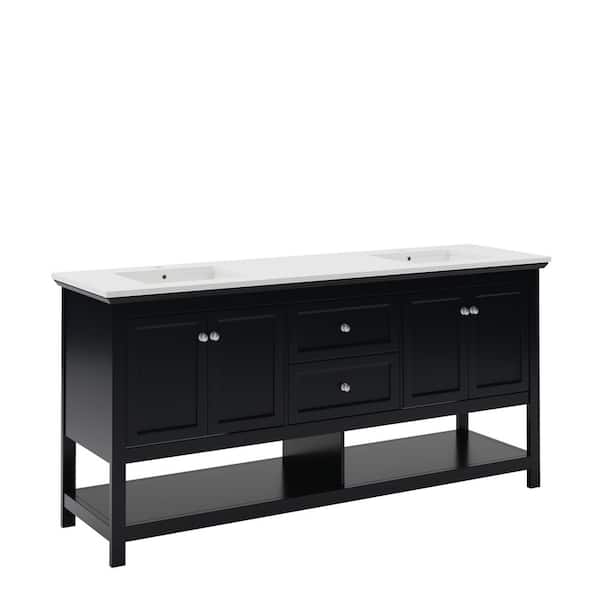 Manchester 72 in. Double Bath Vanity Cabinet without Top in Black - Shaker-Style